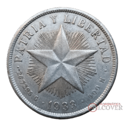 CUBA 1 Peso 1933 Estrella plata MBC+