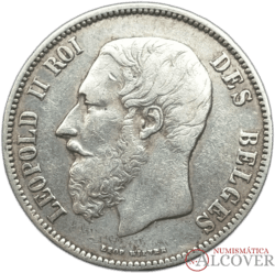 BÉLGICA Leopoldo II 5 francos 1873 KM# 24 plata MBC-