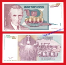 YUGOSLAVIA 5000000 Dinara 1993 Pick 121 SC
