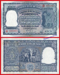 INDIA 100 Rupias rupees 1957 Elephant Pick 43 SC- /  aUNC