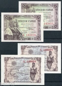 PAREJA 1 PESETA 1945 ISABEL LA CATÓLICA   SC- /  SPAIN PICK 128  A/UNC