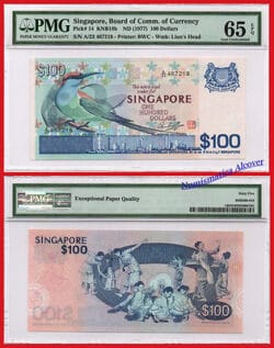 SINGAPUR SINGAPORE 100 Dollars dolares 1977 Pick 14 UNC PMG 65EPQ