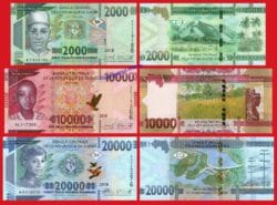 GUINEA 2000 10000 y 20000 Francs francos 2018 Pick 48A 49A 50b  SC  / UNC