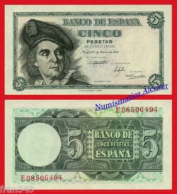ESPAÑA SPAIN 5 Pesetas 1948 Juan Sebastian Elcano Pick 136a EBC /  XF