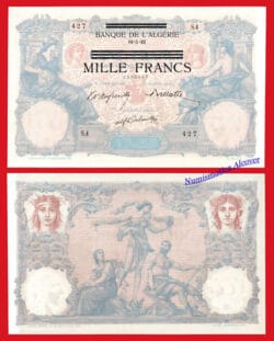 TUNEZ TUNISIA ALGERIA 1000 Francs 1942-1943 Ocup. Alemana PIck 31 AU