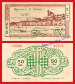 Billete local Guerra Civil BALAGUER 50 Céntimos 1937 EBC /  XF