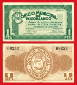 Billete local POZOBLANDO 1 Peseta 1937 Con numeración EBC /  XF