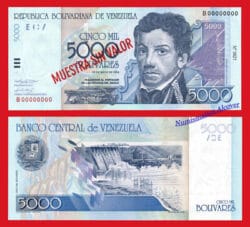VENEZUELA 5000 Bolivares 2004 ESPECIMEN Pick 84cs  SC / UNC