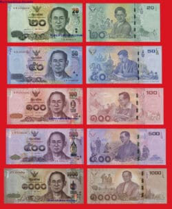 TAILANDIA THAILAND FULL SET 20 50 100 500 & 1000 Baht 2017 Pick 130/134 SC / UNC