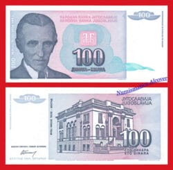 YUGOSLAVIA 100 Dinara 1994 Nikola Tesla Pick 139  SC