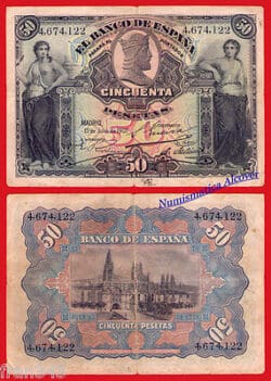 Billete 50 pesetas 1907 BC /  SPAIN ESPAGNE Pick 63 a F