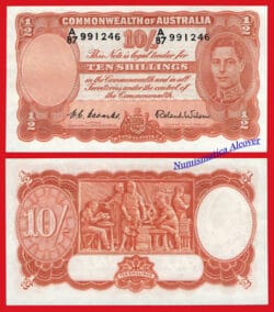 COMMONWEALTH OF AUSTRALIA 10 Shillings 1/2 pound 1939-1952 Pick 25d SC- / aUNC