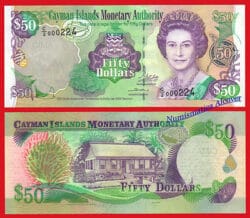CAIMAN ISLAS CAYMAN 50 Dollars dolares 2002 2003 Low number Pick 32b  SC / UNC