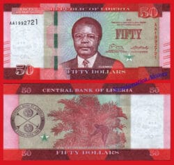 LIBERIA 50 Dollars dolares 2016 Pick 34 Serie AA SC / UNC
