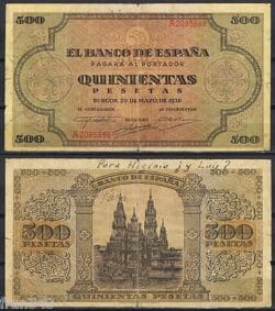 500 PESETAS 1938 EM. BURGOS Serie B2085888 P.114a