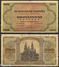 500 PESETAS 1938 EM. BURGOS Serie B2085888 P.114a
