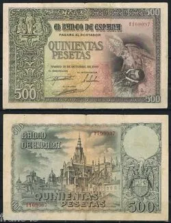 500 PESETAS 1940 CONDE ORGAZ Serie 1109097 P.125   MBC  VF