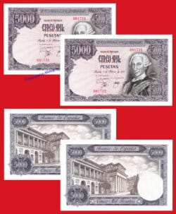 Pareja ESPAÑA SPAIN 5000 Pesetas 1976 Carlos III SIN SERIE Pick 155 SC / UNC