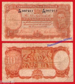 COMMONWEALTH OF AUSTRALIA 10 shillings 1939 PICK 25a BC-  /   VG