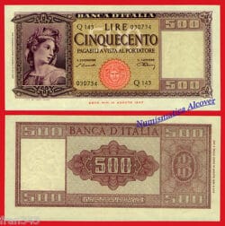 ITALIA 500 Liras 1947-1948 Pick 80a EBC