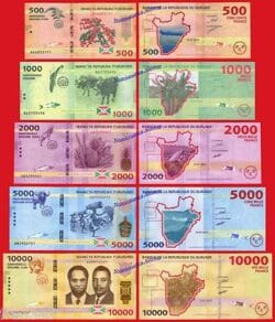 BURUNDI FULL SET 500 1000 2000 5000 10000 Francs 2015  Pick 50/54 SC / UNC