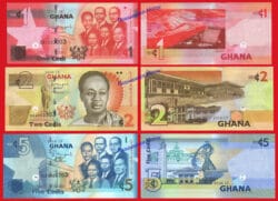 GHANA SET 1 2 y 5 Cedis 2015 (2016) Pick 37f 37Ad y 38f SC