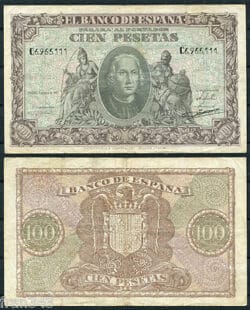 100 pesetas Enero año 1940 Colón  MBC-  SPAIN Pick 118 a  VF-
