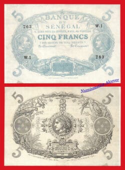 BANCO DE SENEGAL 5 Francos 1874 Pick A1r  SC- / aUNC