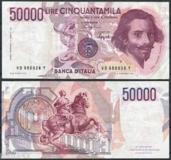 ITALIA 50000 Liras 1984 1990 LORENZO BERNINI  Pick 113b  BC