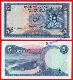UGANDA 5 Shillings 1966 Pick 1  SC- / aUNC