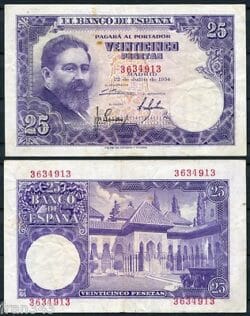 25 Pesetas año 1954 ISAAC ALBÉNIZ  Sin Serie  MBC  /  SPAIN  Pick 147  VF