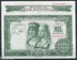 Pareja 1000 Pesetas año 1957  Reyes Católicos Serie 1G  SC  /  Spain pair UNC