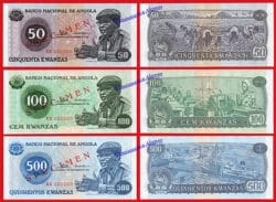 ANGOLA 50 100 500 Kwanzas 1976 SPECIMEN Pick 110s 111s 112s  SC