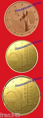 EUROS ANDORRA ANDORRE 5 10 y 20 Cents SET 3 Monedas 2014 SC / 3 Coins UNC