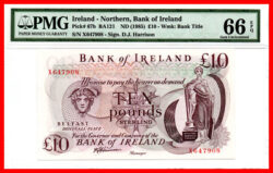 IRLANDA DEL NORTE NORTHERN IRELAND 10 Pounds 1985 Pick 67b PMG 661 GEM UNC