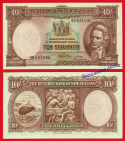 NUEVA ZELANDA NEW ZEALAND 10 shillings 1960-1967 Pick 158d  SC- / aUNC