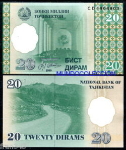 TAJIKISTAN 20 Dirams 1999 Pick 12 SC  / UNC