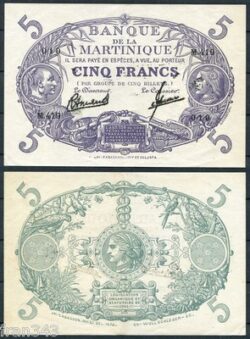 MARTINICA 5 Francos 1934-1945 Ley 1901 Pick 6 EBC