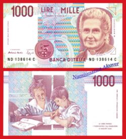 ITALIA 1000 Liras lire 1990 Montessori Pick 114b SC