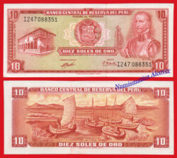 PERÚ 10 Soles de oro 1971 Pick 100b  SC- manchas