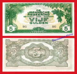 NETHERLANDS INDIES JAPANESE OCUPATTION 5 Gulden 1942 Pick 124c SC / UNC