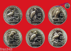 BURUNDI Set de 6 monedas de 5 Francos pájaros africanos 2014 2015 SC