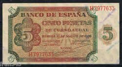 5 PESETAS 1938 EMISION DE BURGOS Pick  110   EBC-  aXF