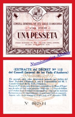 ANDORRA 1 Peseta pesseta 1936 Pick 6 SC  /  UNC