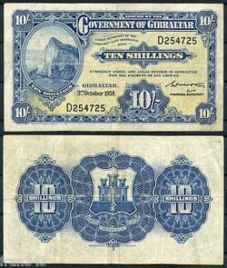 GIBRALTAR  10 shillings 1958  Pick 17  MBC / VF