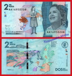 COLOMBIA 2000 Pesos 2015 (2016) Debora Perez Serial AA Pick 458 SC