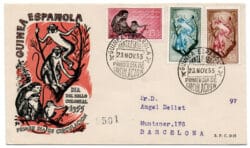 GUINEA ESPAÑOLA FDC SPD Nº 355/57 Fauna Monos 1955