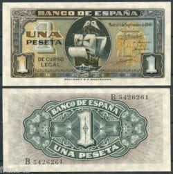 1 peseta septiembre 1940 Carabela Santa Maria SC  /  Spain  Pick 122 a  UNC