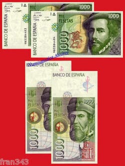 1000 Pesetas 1992 HERNAN CORTES Serie 9B SC /SPAIN Pair Pick 163 Replacement UNC