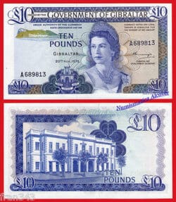 GIBRALTAR 10 pounds libras 1975 Pick 22a  SC- /  aUNC